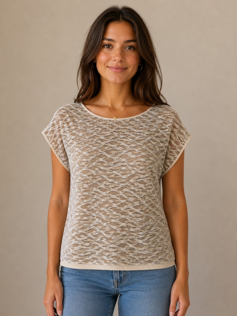 Ruby Rd. Cream Textured Short Sleeve Knit Top